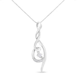 10K white gold necklace with swirl pendant set with round diamond stones thumbnail 1