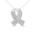 14K white gold ribbon pendant with round and baguette diamond stones