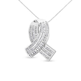 14K White Gold 2 5/8 Cttw Channel Set Round and Baguette Diamond Awareness Ribbon Pendant (H-I Color, I1-I2 Clarity) - Chain Not Included-1 thumbnail 2