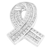 14K White Gold 2 5/8 Cttw Channel Set Round and Baguette Diamond Awareness Ribbon Pendant (H-I Color, I1-I2 Clarity) - Chain Not Included-3 thumbnail 4