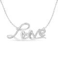 925 sterling silver Love script necklace with round diamond stones