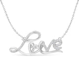 925 sterling silver Love script necklace with round diamond stones thumbnail 1