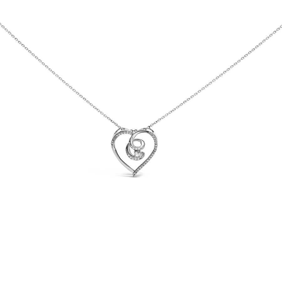 .925 Sterling Silver 1/4 Cttw Brilliant-Cut Diamond Open Heart Twisted Awareness Ribbon 18