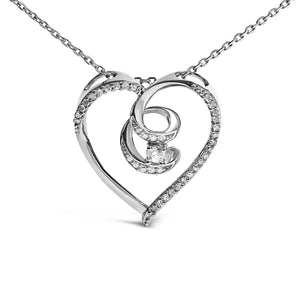 .925 Sterling Silver 1/4 Cttw Brilliant-Cut Diamond Open Heart Twisted Awareness Ribbon 18