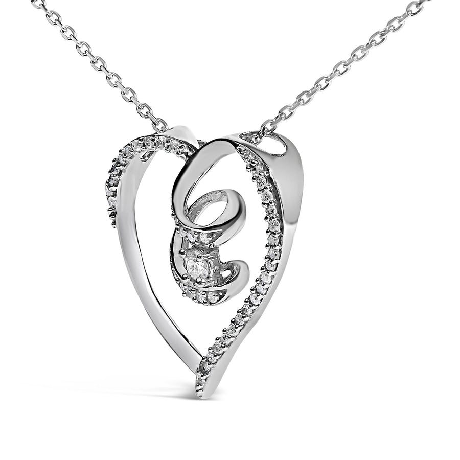 .925 Sterling Silver 1/4 Cttw Brilliant-Cut Diamond Open Heart Twisted Awareness Ribbon 18