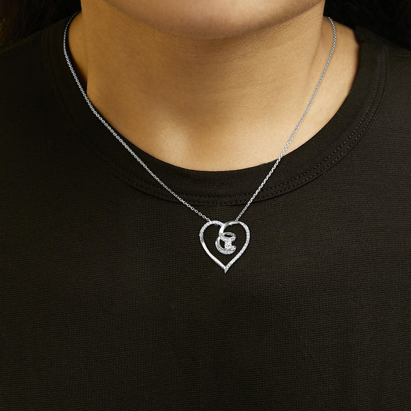 .925 Sterling Silver 1/4 Cttw Brilliant-Cut Diamond Open Heart Twisted Awareness Ribbon 18