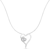 .925 Sterling Silver 1/10 cttw Diamond Heart Pendant Necklace (H-I, I1-I2)-1 thumbnail 2