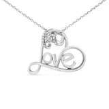 925 sterling silver open heart necklace with round diamond accent stones thumbnail 1