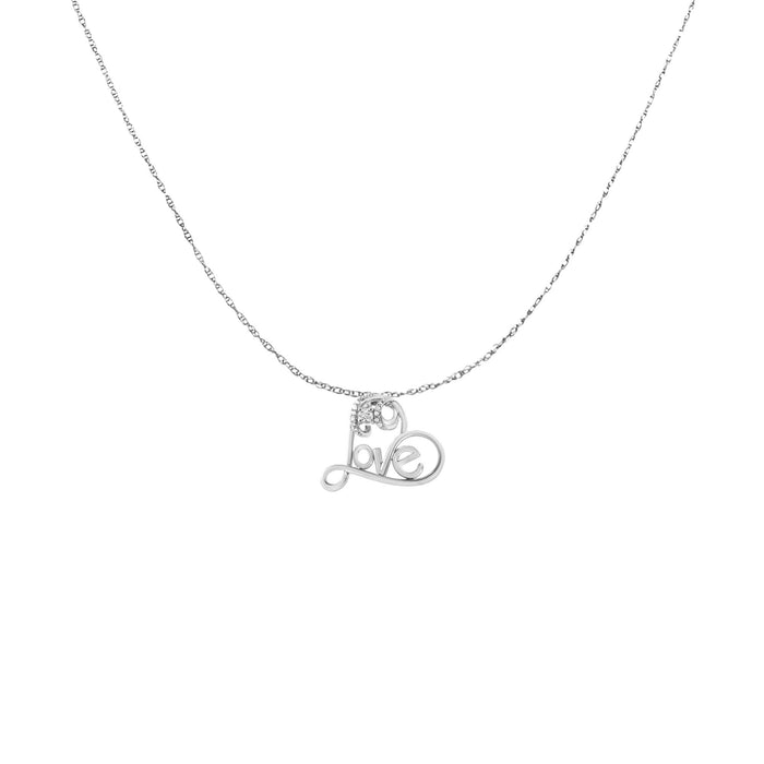 .925 Sterling Silver 1/10 Cttw Round Brilliant-Cut Diamond Accented Open Heart with Love 18