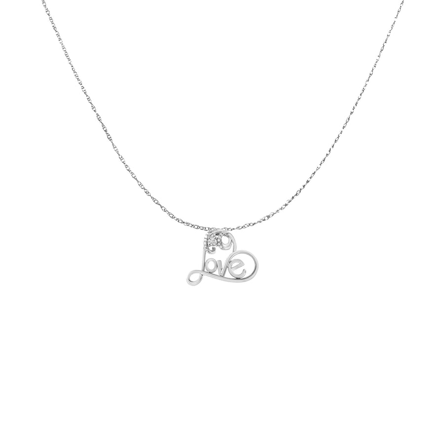 .925 Sterling Silver 1/10 Cttw Round Brilliant-Cut Diamond Accented Open Heart with Love 18