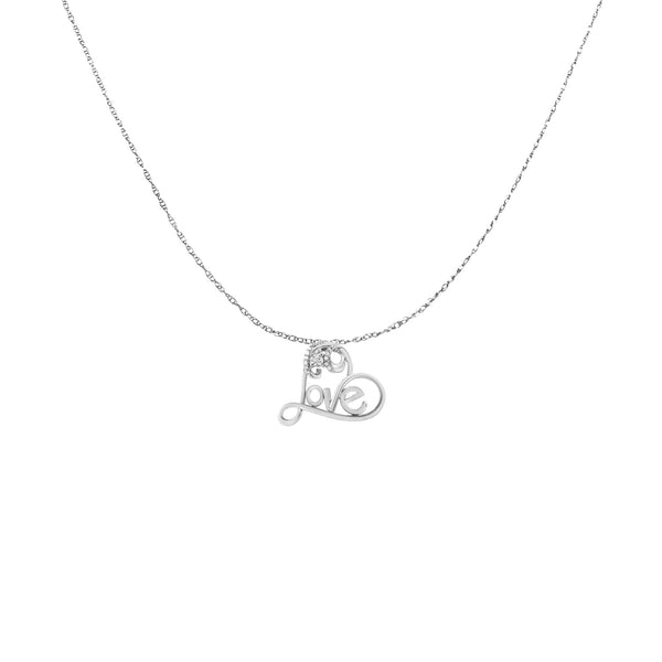.925 Sterling Silver 1/10 Cttw Round Brilliant-Cut Diamond Accented Open Heart with Love 18