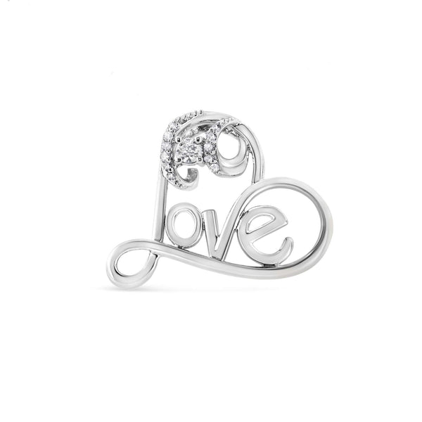 .925 Sterling Silver 1/10 Cttw Round Brilliant-Cut Diamond Accented Open Heart with Love 18