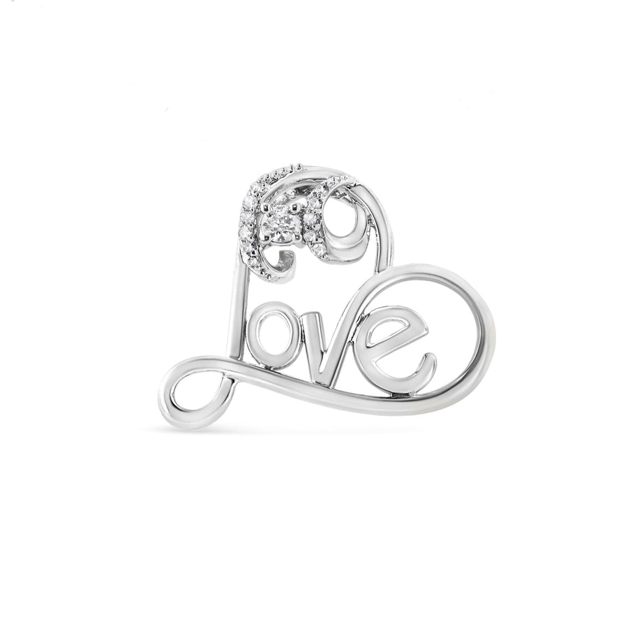 .925 Sterling Silver 1/10 Cttw Round Brilliant-Cut Diamond Accented Open Heart with Love 18