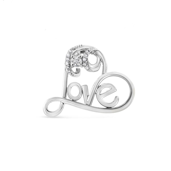 .925 Sterling Silver 1/10 Cttw Round Brilliant-Cut Diamond Accented Open Heart with Love 18