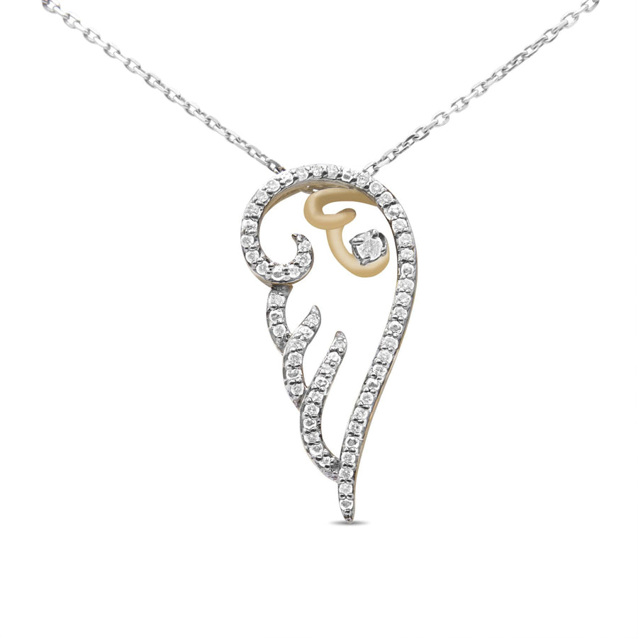 10K Yellow Gold over .925 Sterling Silver 1/4 Cttw Diamond Angel Wing 18