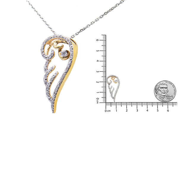 10K Yellow Gold over .925 Sterling Silver 1/4 Cttw Diamond Angel Wing 18
