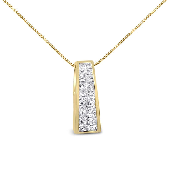 14K Yellow Gold 1 1/2 cttw Princess Cut Diamond Greek Column Pendant Necklace (G-H, VS1-VS2)-0