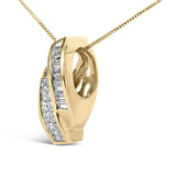 14k Yellow Gold 1 1/3 Cttw Princess and Baguette-cut Diamond Double Curved Pendant Necklace (H-I Color ,VS1-VS2 Clarity) - NO CHAIN INCLUDED-3 thumbnail 4