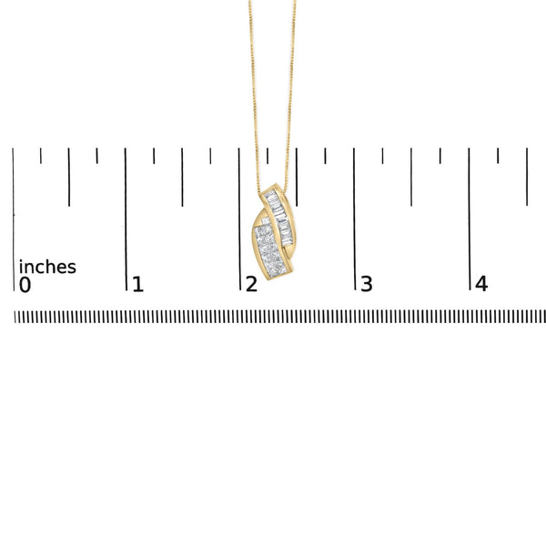14k Yellow Gold 1 1/3 Cttw Princess and Baguette-cut Diamond Double Curved Pendant Necklace (H-I Color ,VS1-VS2 Clarity) - NO CHAIN INCLUDED