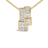 14K Yellow Gold 1 1/2 cttw Princess and Baguette Cut Diamond Geometric Pendant Necklace (H-I Color, VS1-VS2 Clarity)-1 thumbnail 2