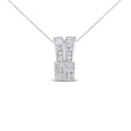 14K white gold heart ribbon necklace with princess and baguette diamond stones