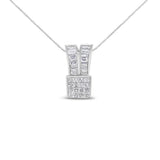 14K white gold heart ribbon necklace with princess and baguette diamond stones thumbnail 1