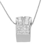14K White Gold 1 5/8 cttw Princess and Baguette Cut Diamond Heart Ribbon Pendant Necklace (G-H, VS1-VS2)-3 thumbnail 4