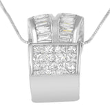 14K White Gold 1 5/8 cttw Princess and Baguette Cut Diamond Heart Ribbon Pendant Necklace (G-H, VS1-VS2)-4 thumbnail 5