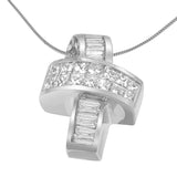 14K White Gold 2 cttw Princess and Baguette Cut Diamond Ribbon Pendant Necklace (H-I, SI-SI2)-1 thumbnail 2