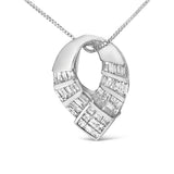 14k White Gold 1 5/8 Cttw Invisible Set Princess and Channel Set Baguette Diamond Curved Oval Shape Pendant Necklace (G-H Color, VS2-SI1 Clarity)-1 thumbnail 2