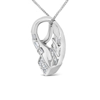 14k White Gold 1 5/8 Cttw Invisible Set Princess and Channel Set Baguette Diamond Curved Oval Shape Pendant Necklace (G-H Color, VS2-SI1 Clarity)