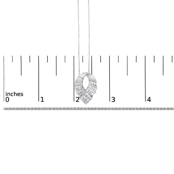 14k White Gold 1 5/8 Cttw Invisible Set Princess and Channel Set Baguette Diamond Curved Oval Shape Pendant Necklace (G-H Color, VS2-SI1 Clarity)
