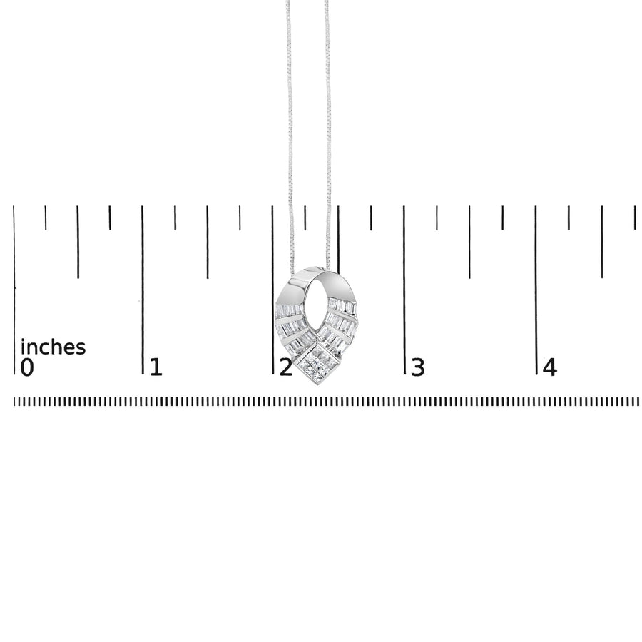 14k White Gold 1 5/8 Cttw Invisible Set Princess and Channel Set Baguette Diamond Curved Oval Shape Pendant Necklace (G-H Color, VS2-SI1 Clarity)