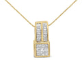 14K yellow gold necklace with princess and baguette diamond stones