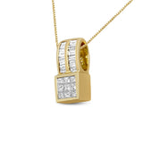 14K Yellow Gold 1 1/4 cttw Princess and Baguette Cut Geometric Inspired Diamond Pendant Necklace (H-I, VS1-VS2)-1 thumbnail 2