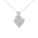 14K white gold necklace with princess and baguette diamond stones thumbnail 1