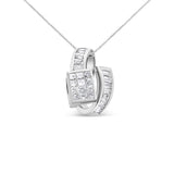 14K White Gold 2 cttw Princess and Baguette Cut Diamond Double Loop Pendant Necklace (G-H, VS1-VS2)-1 thumbnail 2