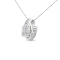 14K white gold necklace with princess and baguette diamond double loop pendant
