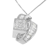 14K White Gold 2 cttw Princess and Baguette Cut Diamond Double Loop Pendant Necklace (G-H, VS1-VS2)-3 thumbnail 4