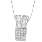 14K White Gold 1 1/3 cttw Princess and Baguette Cut Diamond Sparkling Shapes Pendant Necklace (H-I, SI1-SI2)-1 thumbnail 2