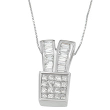 14K White Gold 1 1/3 cttw Princess and Baguette Cut Diamond Sparkling Shapes Pendant Necklace (H-I, SI1-SI2)-1