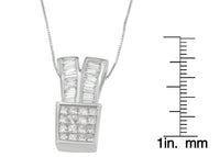 14K White Gold 1 1/3 cttw Princess and Baguette Cut Diamond Sparkling Shapes Pendant Necklace (H-I, SI1-SI2)