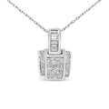 14K white gold necklace with princess cut composite diamond pendant