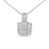14K white gold necklace with princess cut composite diamond pendant thumbnail 1