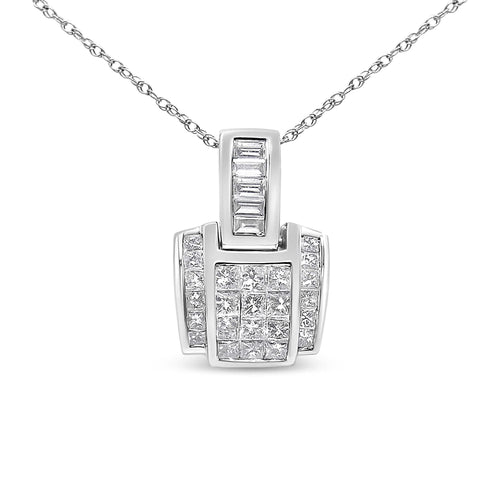 14K White Gold 2 1/5 Cttw Princess Cut Composite Diamond Pendant with Diamond Bale Pendant Necklace (H-I Color,SI1-SI2 Clarity) - NO CHAIN INCLUDED