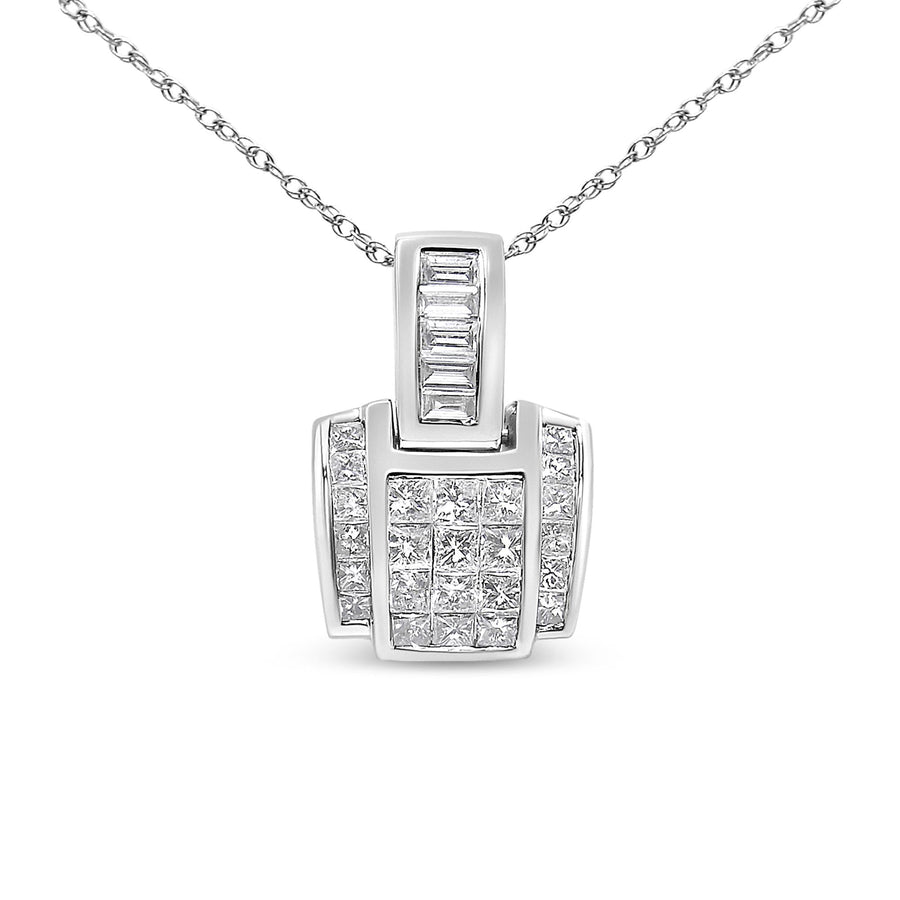 14K White Gold 2 1/5 Cttw Princess Cut Composite Diamond Pendant with Diamond Bale Pendant Necklace (H-I Color,SI1-SI2 Clarity) - NO CHAIN INCLUDED