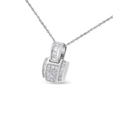 14K White Gold 2 1/5 Cttw Princess Cut Composite Diamond Pendant with Diamond Bale Pendant Necklace (H-I Color,SI1-SI2 Clarity) - NO CHAIN INCLUDED-1 thumbnail 2
