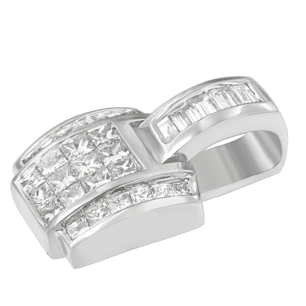 14K White Gold 2 1/5 Cttw Princess Cut Composite Diamond Pendant with Diamond Bale Pendant Necklace (H-I Color,SI1-SI2 Clarity) - NO CHAIN INCLUDED