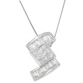 14K white gold necklace with princess and baguette diamond zig zag pendant