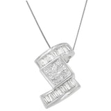 14K white gold necklace with princess and baguette diamond zig zag pendant thumbnail 1